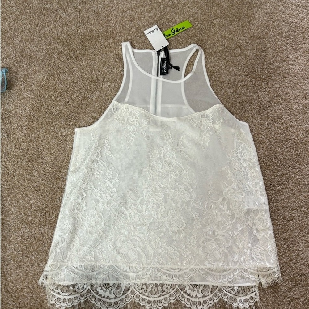 Sam Edelman White Floral Lace Mesh Sleeveless Tank Top Blouse NWT Small